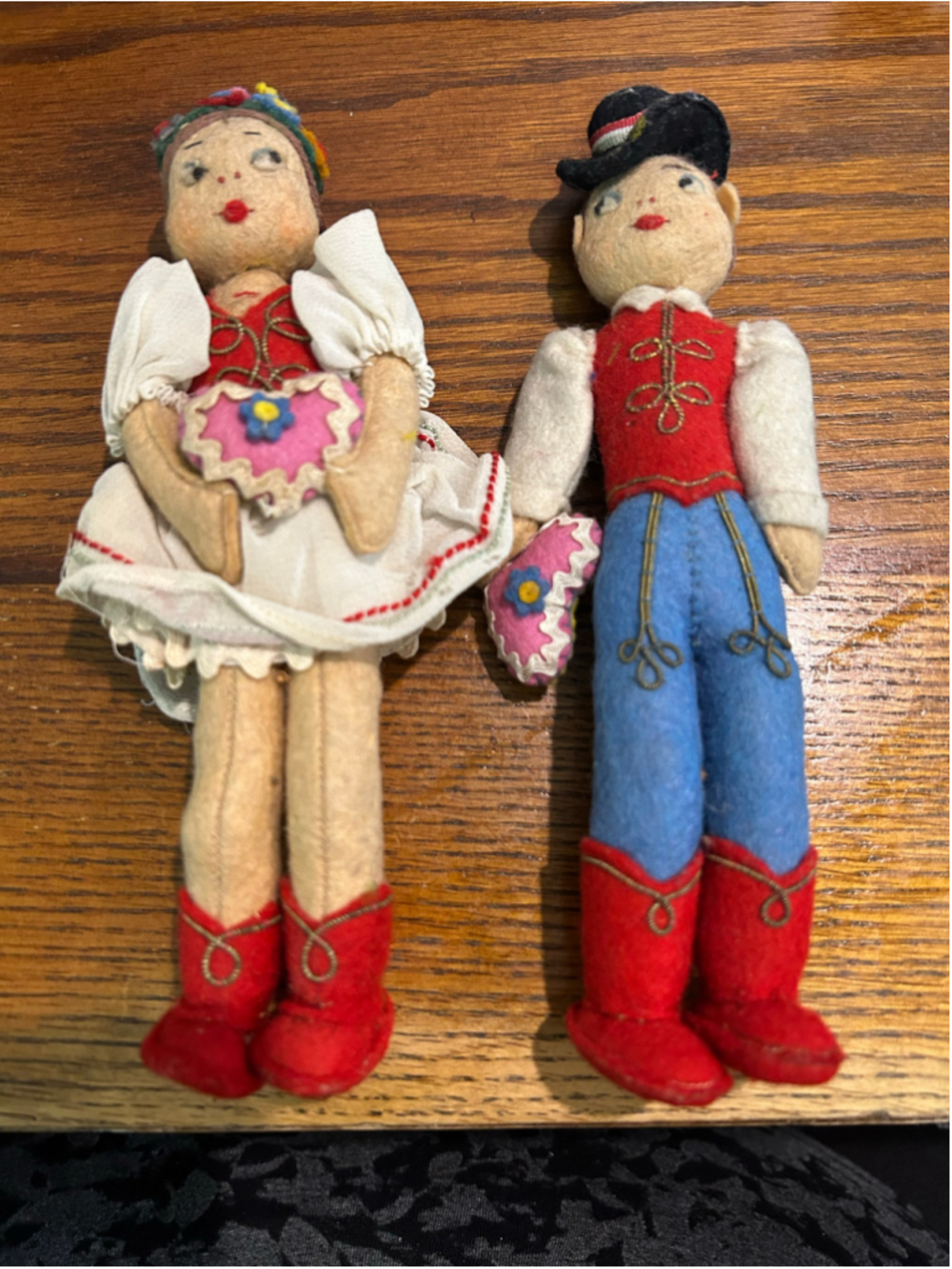 Vintage Hungarian Folk Dolls Set One Size Red White Felt Traditional Toys